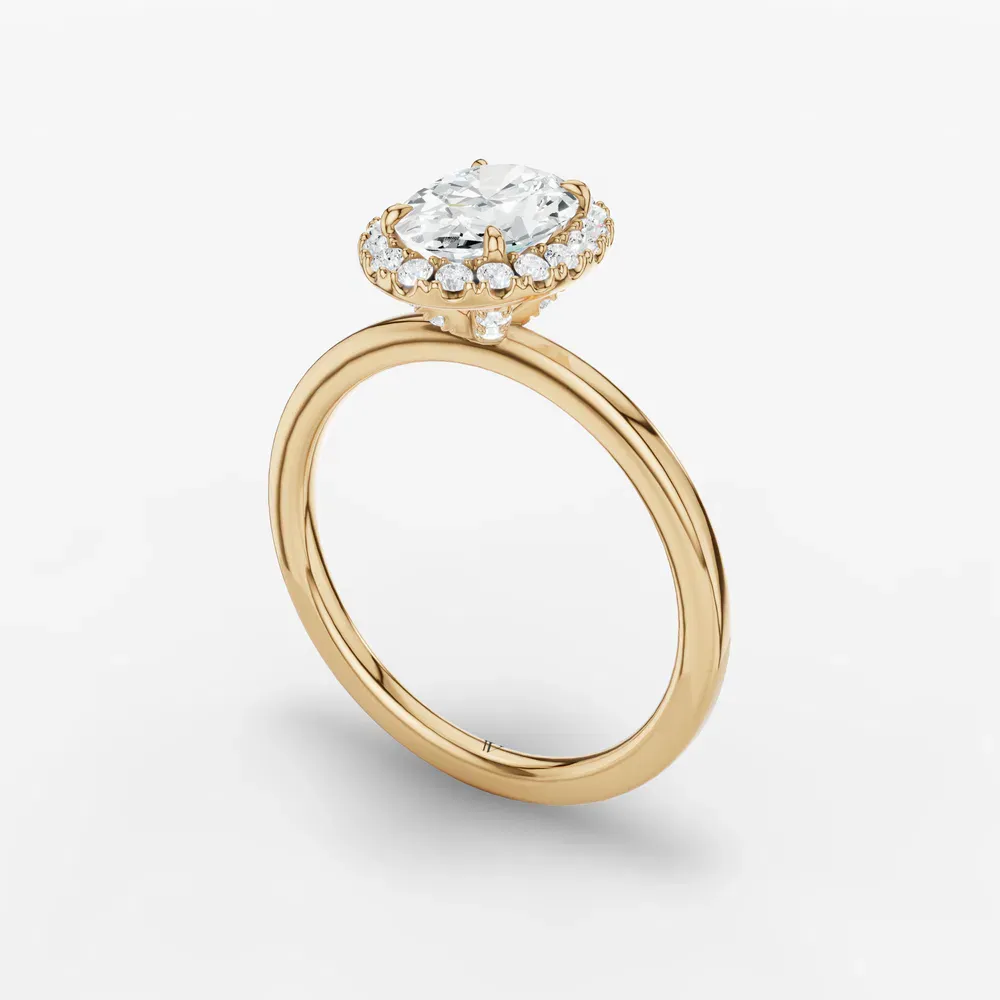 Certified 1 carat Natural Diamond Oval Cut Halo, Hidden Halo Engagement Ring in 14K Yellow Gold-Elite Noctil