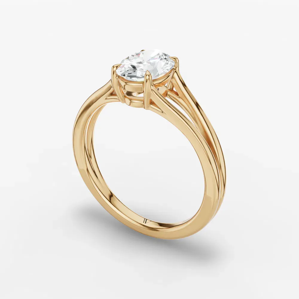 Certified 1 carat Natural Diamond Oval Cut Split Shank, Solitaire, Low profile Engagement Ring in 14K Yellow Gold-Wraith