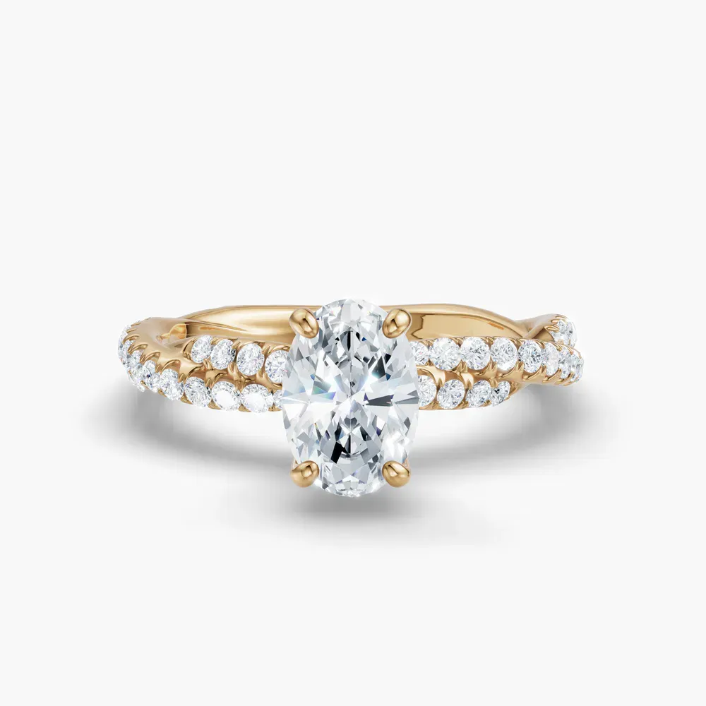 Certified 1 carat Natural Diamond Oval Cut Pavé, Twist Engagement Ring in 14K Yellow Gold-Alva
