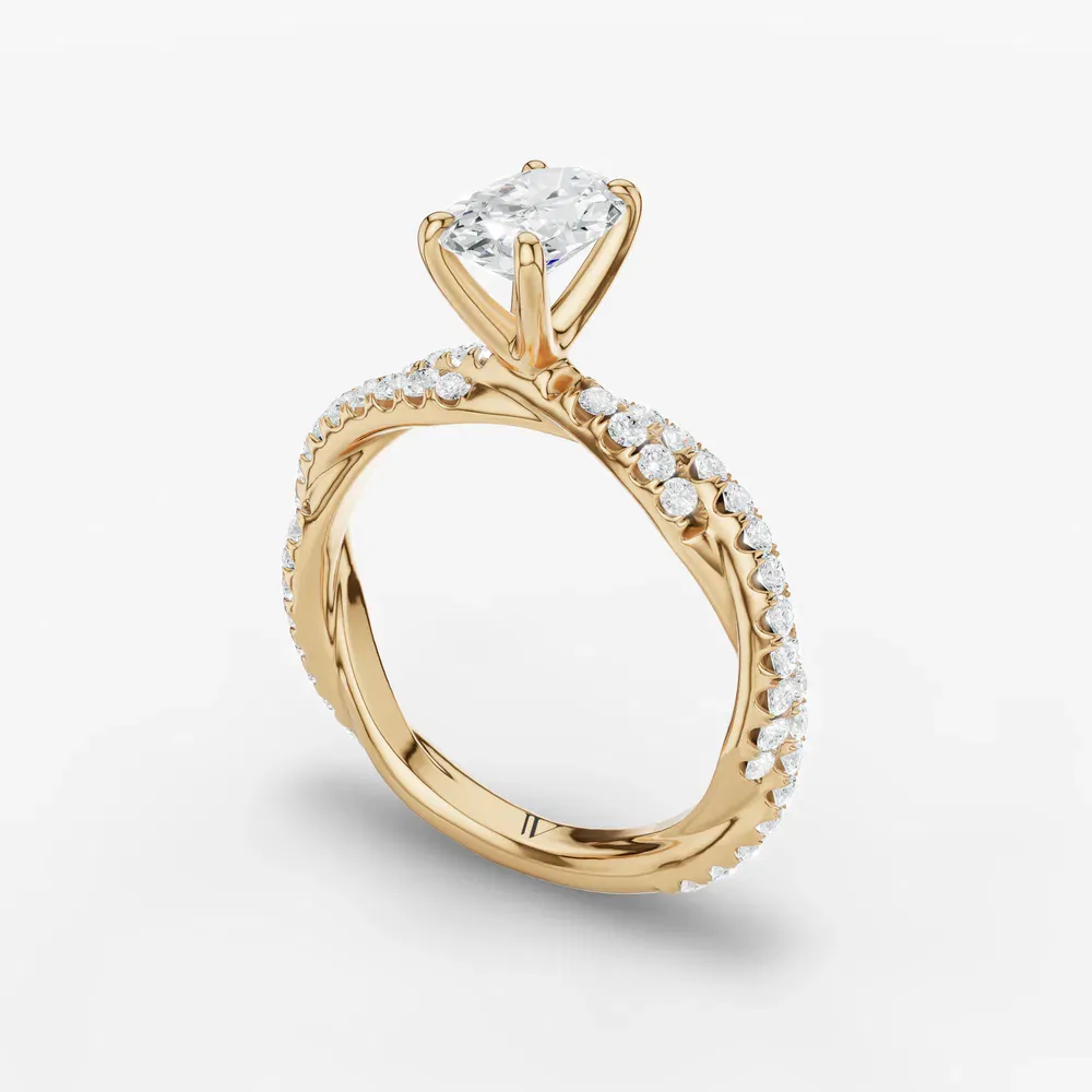 Certified 1 carat Natural Diamond Oval Cut Pavé, Twist Engagement Ring in 14K Yellow Gold-Alva