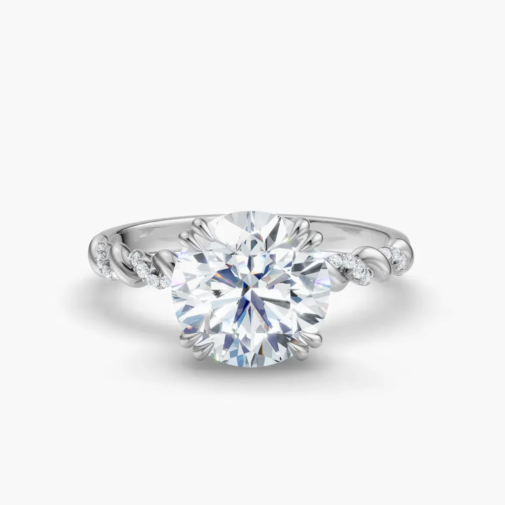 Certified 1 carat Natural Diamond Round Cut Pavé, Hidden Halo, Twist Engagement Ring in 14K White Gold-Lior