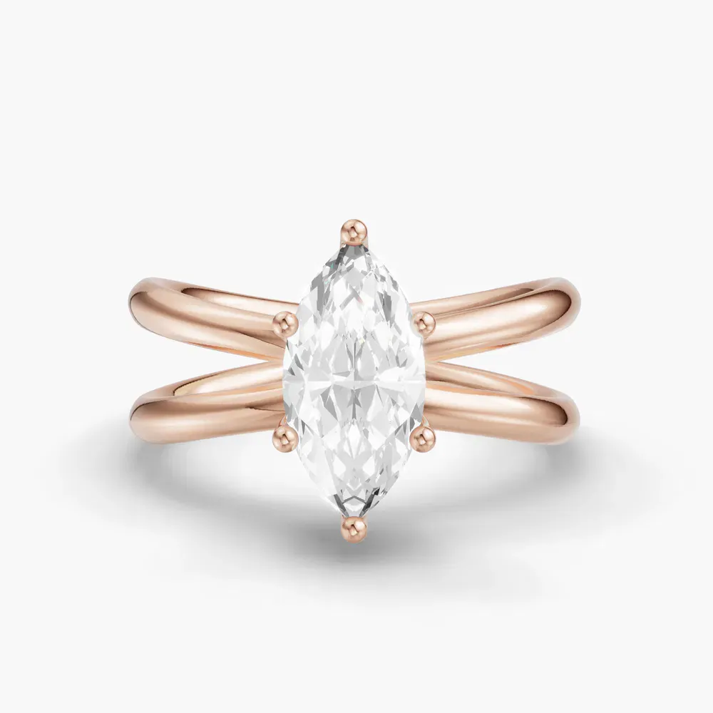Certified 1 carat Natural Diamond Marquise Cut Solitaire, Split Shank, Hidden Halo Engagement Ring in 14K Rose Gold-Ryn