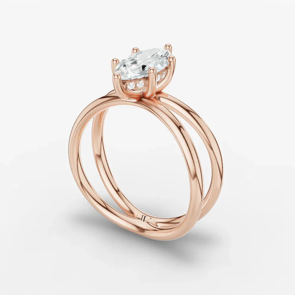 Certified 1 carat Natural Diamond Marquise Cut Solitaire, Split Shank, Hidden Halo Engagement Ring in 14K Rose Gold-Ryn