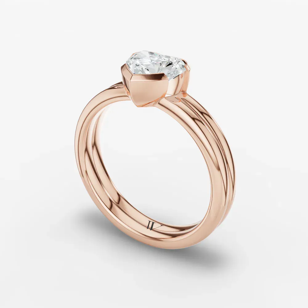 Certified 1 carat Natural Diamond Heart Cut Solitaire, Bezel, Modern Engagement Ring in 14K Rose Gold-Sena