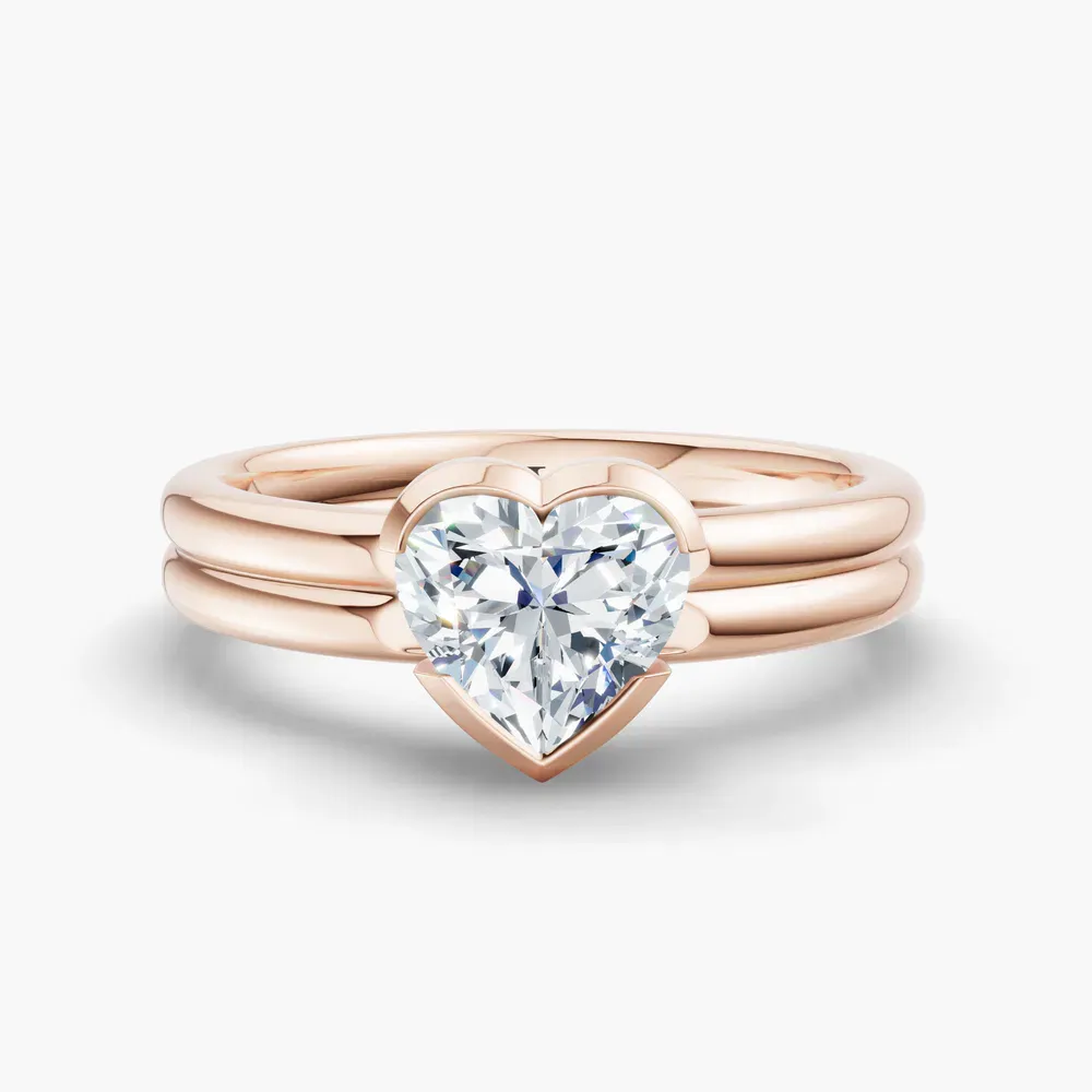 Certified 1 carat Natural Diamond Heart Cut Solitaire, Bezel, Modern Engagement Ring in 14K Rose Gold-Sena