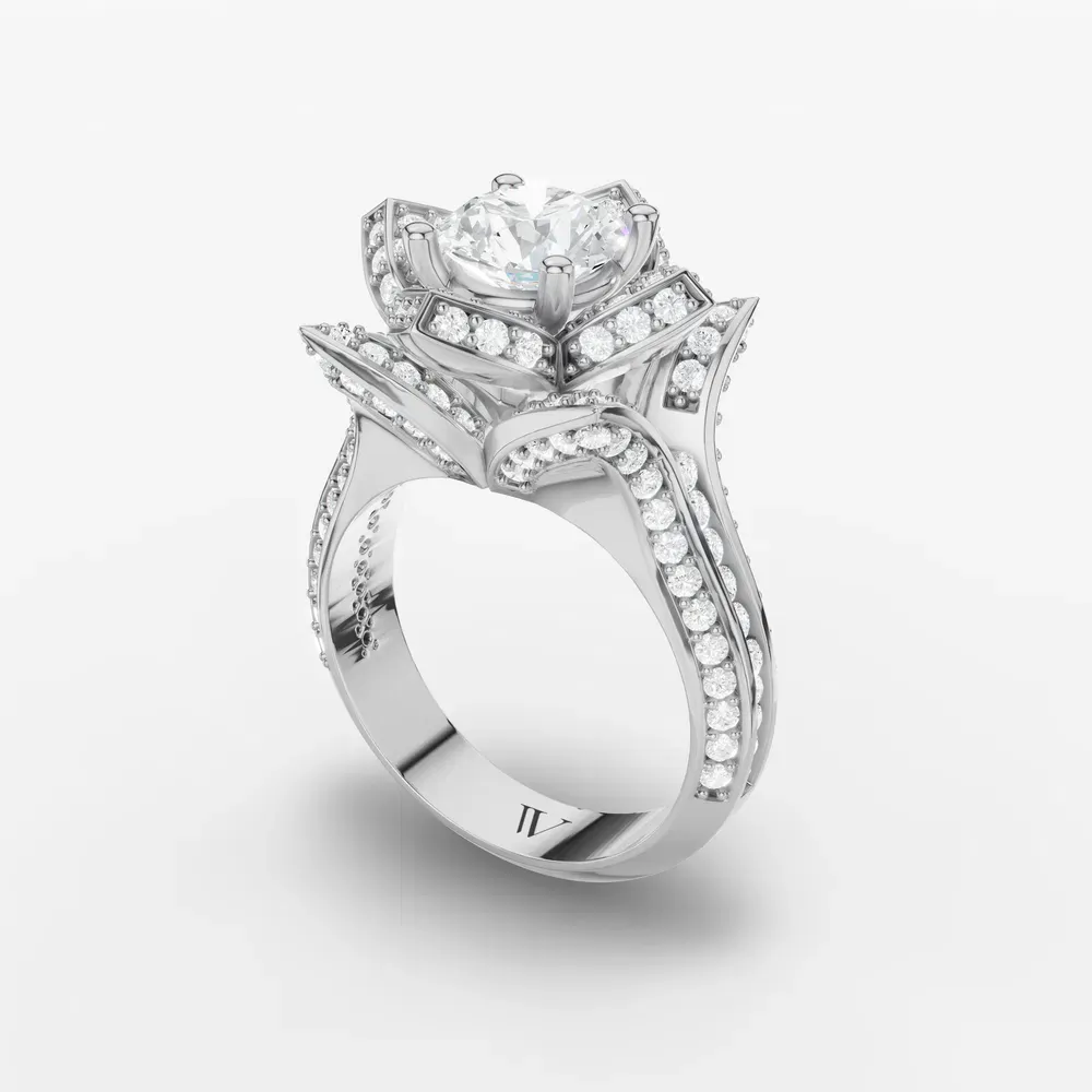Certified 1 carat Natural Diamond Round Cut Vintage, Floral, Unique Engagement Ring in 14K White Gold-Zirix