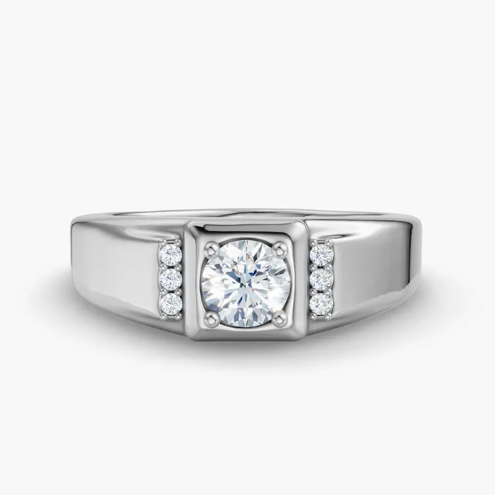 Certified 0.5 carat Natural Diamond Round Cut Men's Engagement Ring in 14K White Gold-Zevtek