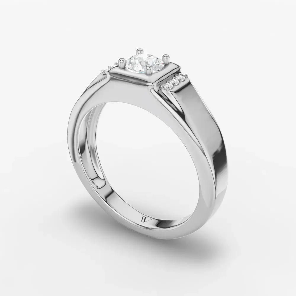 Certified 0.5 carat Natural Diamond Round Cut Men's Engagement Ring in 14K White Gold-Zevtek