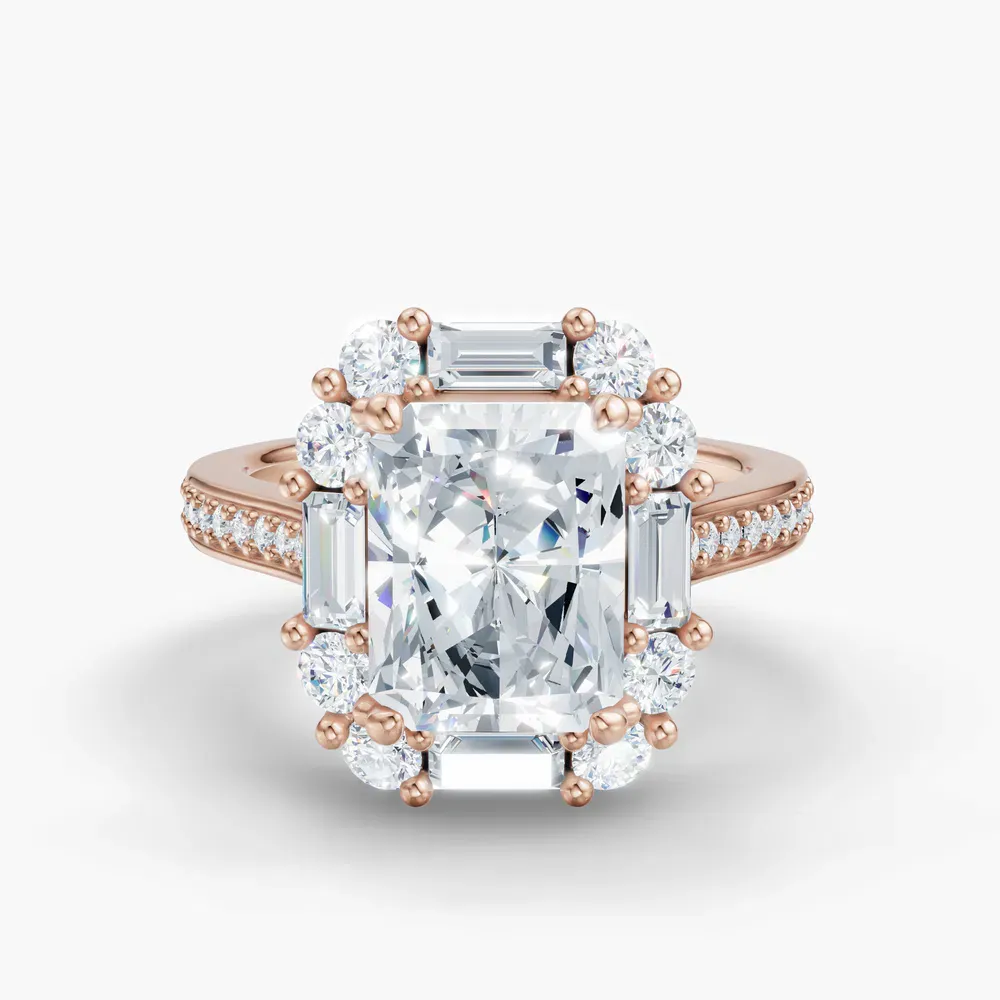 Certified 2 carat Natural Diamond Radiant Cut Halo, Art Deco, Cathedral Engagement Ring in 14K Rose Gold-Crysle