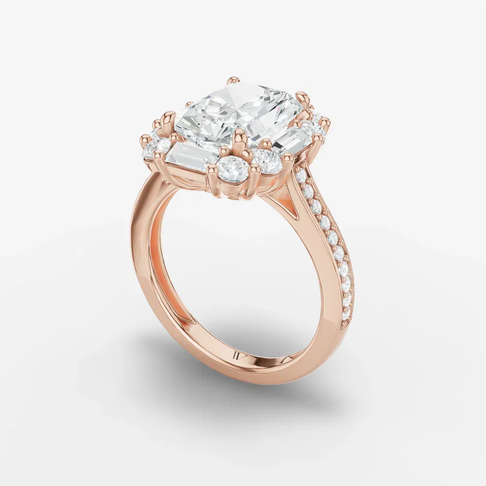 Certified 2 carat Natural Diamond Radiant Cut Halo, Art Deco, Cathedral Engagement Ring in 14K Rose Gold-Crysle