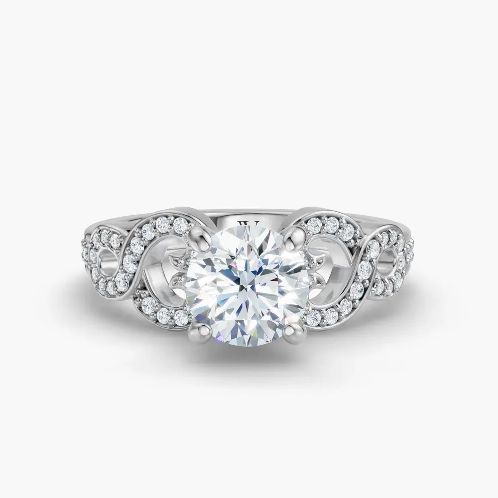 Certified 1 carat Natural Diamond Round Cut Split Shank, Infinity, Twist Engagement Ring in 14K White Gold-Bexoli