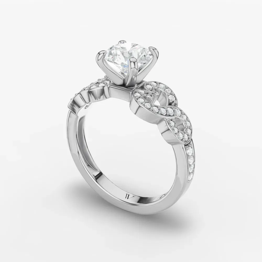 Certified 1 carat Natural Diamond Round Cut Split Shank, Infinity, Twist Engagement Ring in 14K White Gold-Bexoli