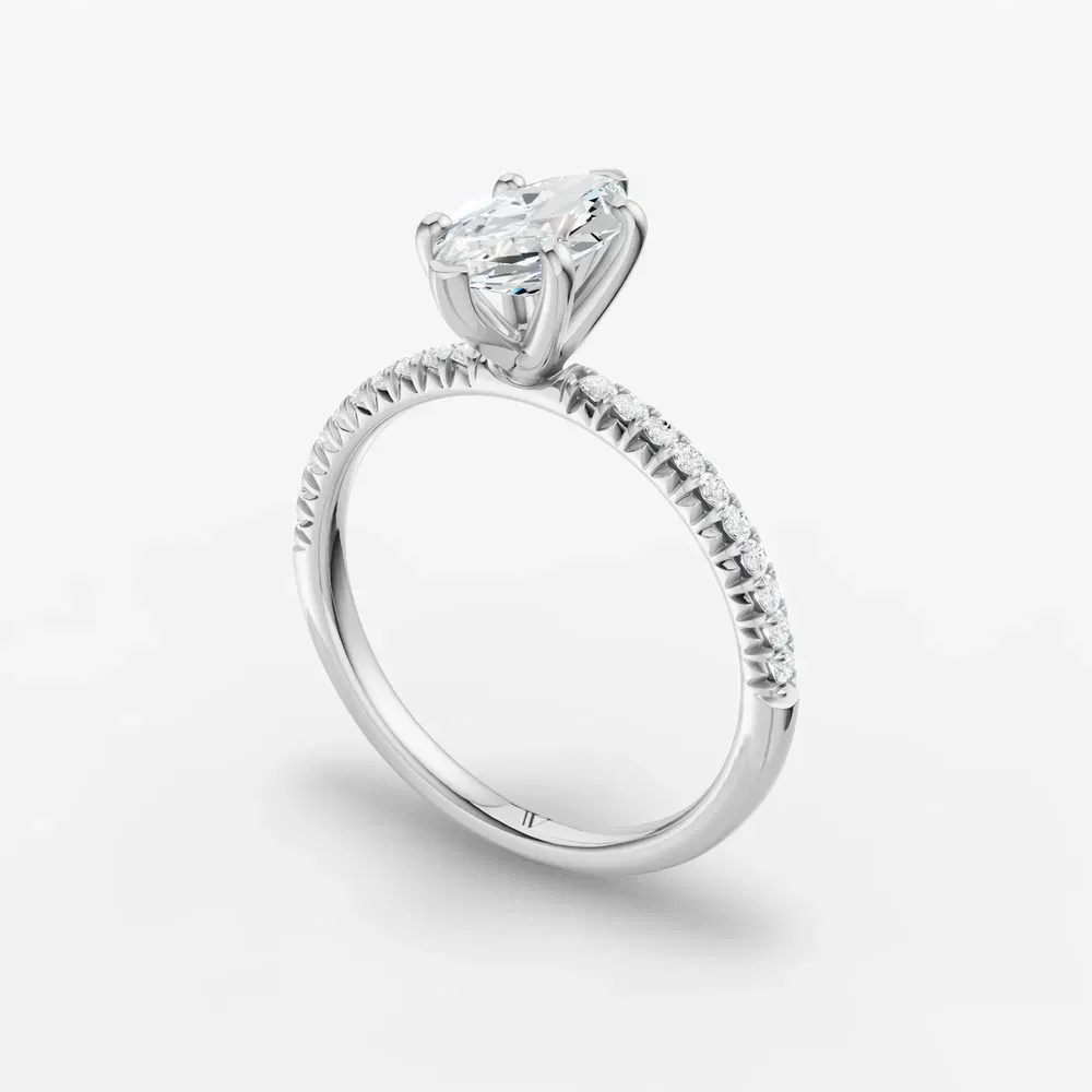 Certified 1 carat Lab Grown Diamond Marquise Cut Pavé, Classic, Simple Engagement Ring in 14K White Gold-Glaciry