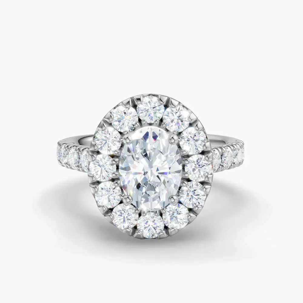 Certified 1 carat Lab Grown Diamond Oval Cut Halo, Pavé, Cathedral Engagement Ring in 14K White Gold-Astrid