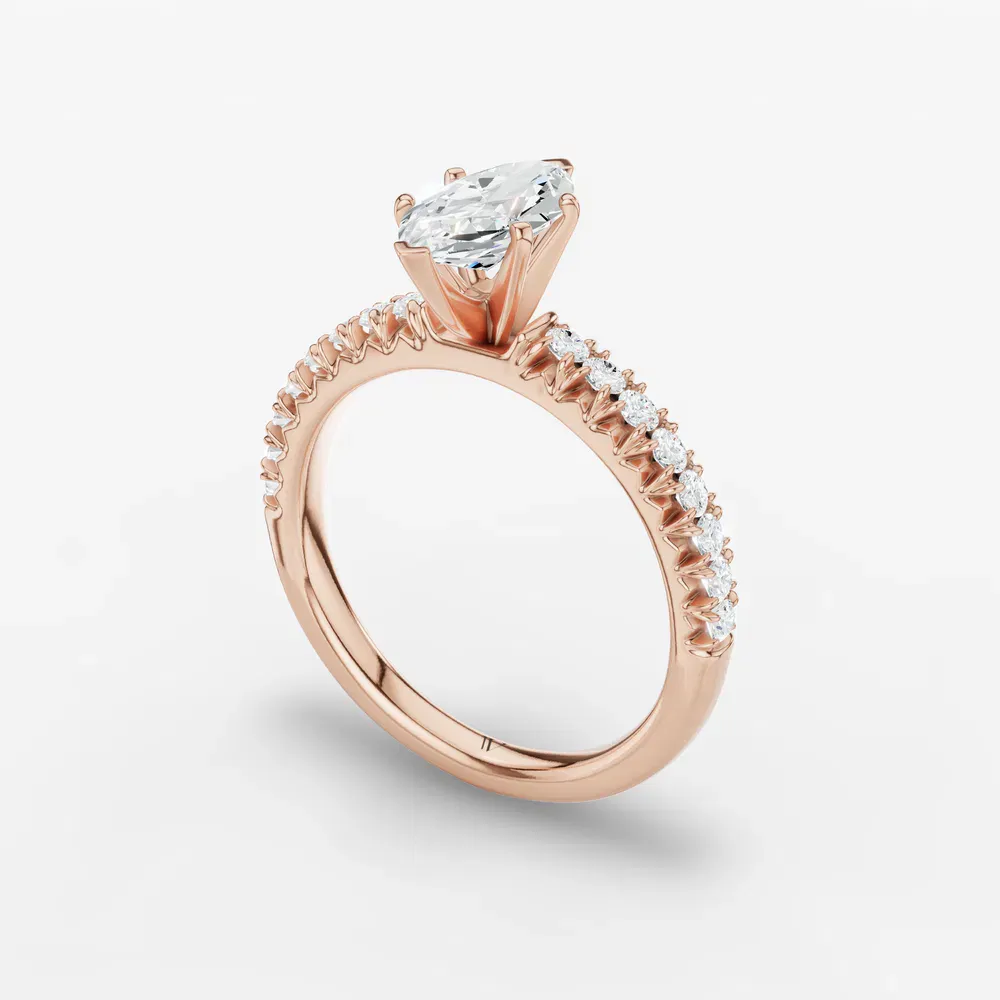 Certified 1 carat Lab Grown Diamond Marquise Cut Pavé, Classic, Simple Engagement Ring in 14K Rose Gold-Nela